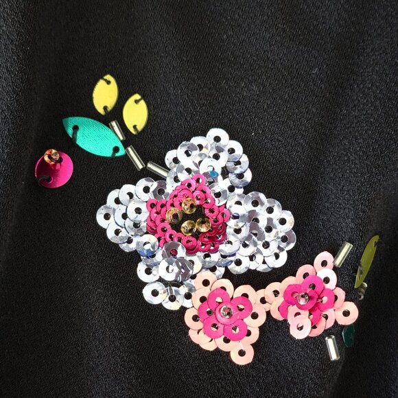 INC Black Halter Top, Multi-color Sequin Flowers, Bubble Hem, Plus Size 2X - Picture 6 of 15